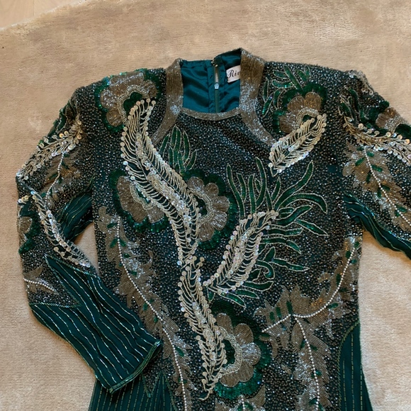 ❌SOLD❌Vintage 80's Beaded Silk High-Leg Slit Gown - Picture 3 of 8